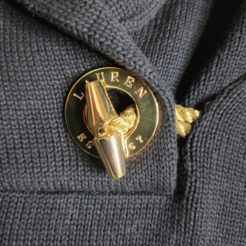 𝅺GORGEOUS Black Lauren By Ralph Lauren Cotton Pullover Sweater with Gold Toggle - Picture 6 of 7